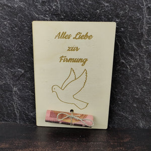 Geschenkkarte aus Holz - Alles Liebe zur Firmung - Taube