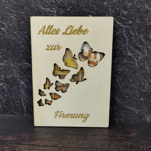 Geschenkkarte aus Holz - Alles Liebe zur Firmung - Schmetterling