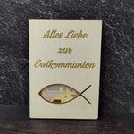 Lade das Bild in den Galerie-Viewer, Geschenkkarte aus Holz - Alles Liebe zur Erstkommunion - Fisch
