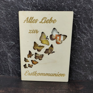 Geschenkkarte aus Holz - Alles Liebe zur Erstkommunion - Schmetterling