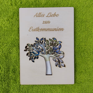Geschenkkarte aus Holz - Alles Liebe zur Erstkommunion - Baum
