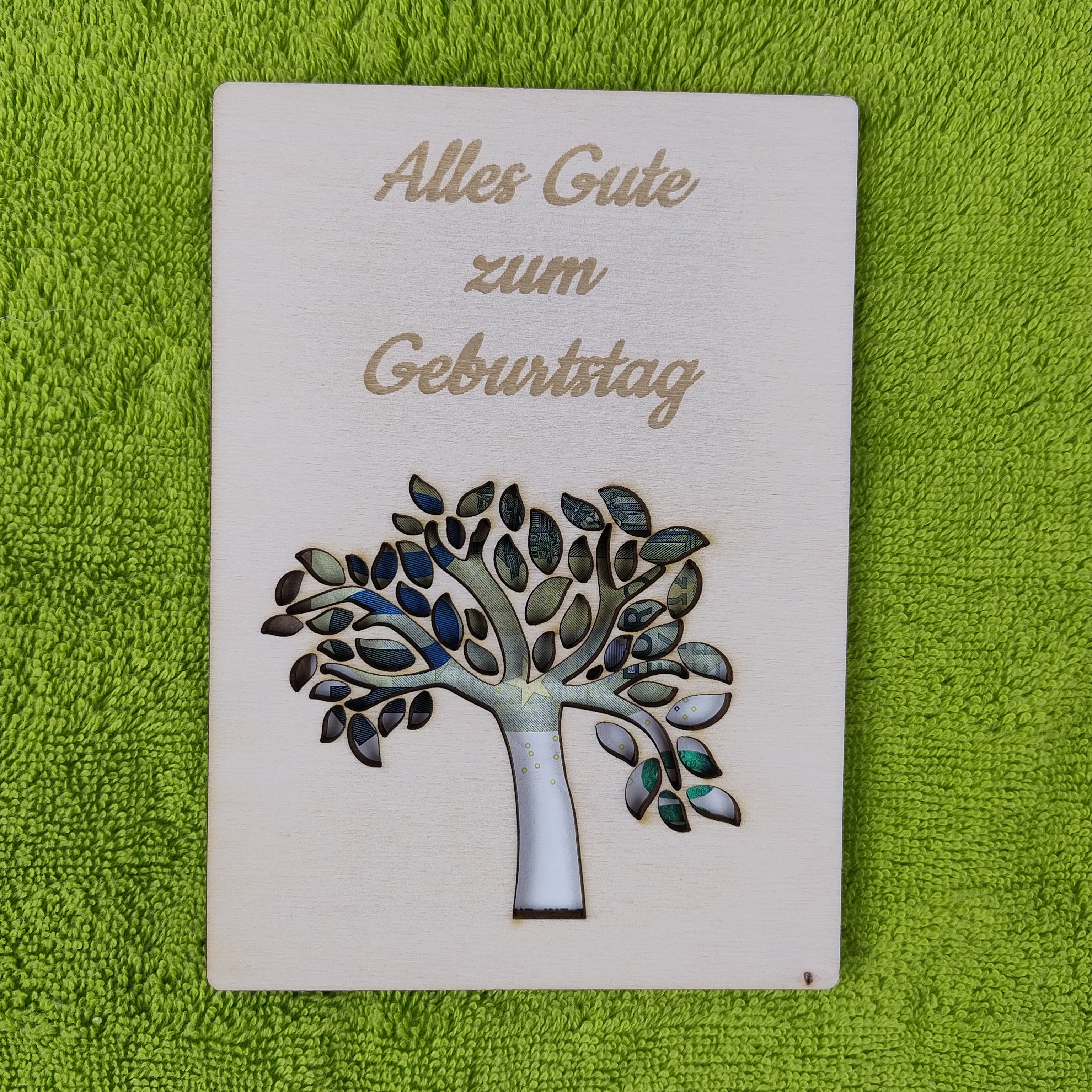 Geschenkkarte aus Holz - Alles Gute zum Geburtstag - Baum