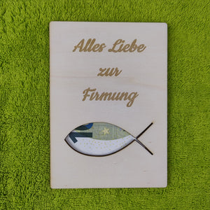 Geschenkkarte aus Holz - Alles Liebe zur Firmung - Fisch