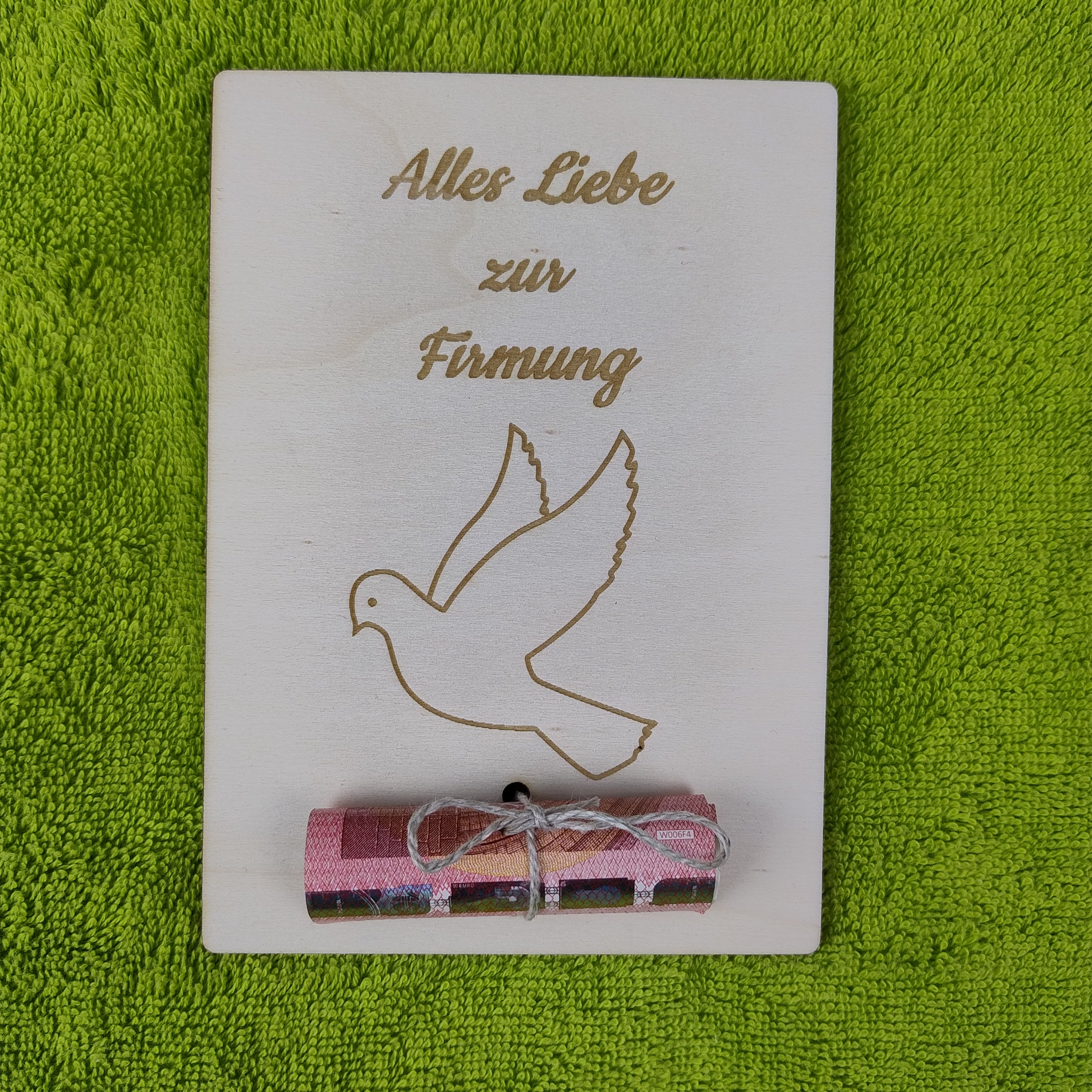 Geschenkkarte aus Holz - Alles Liebe zur Firmung - Taube