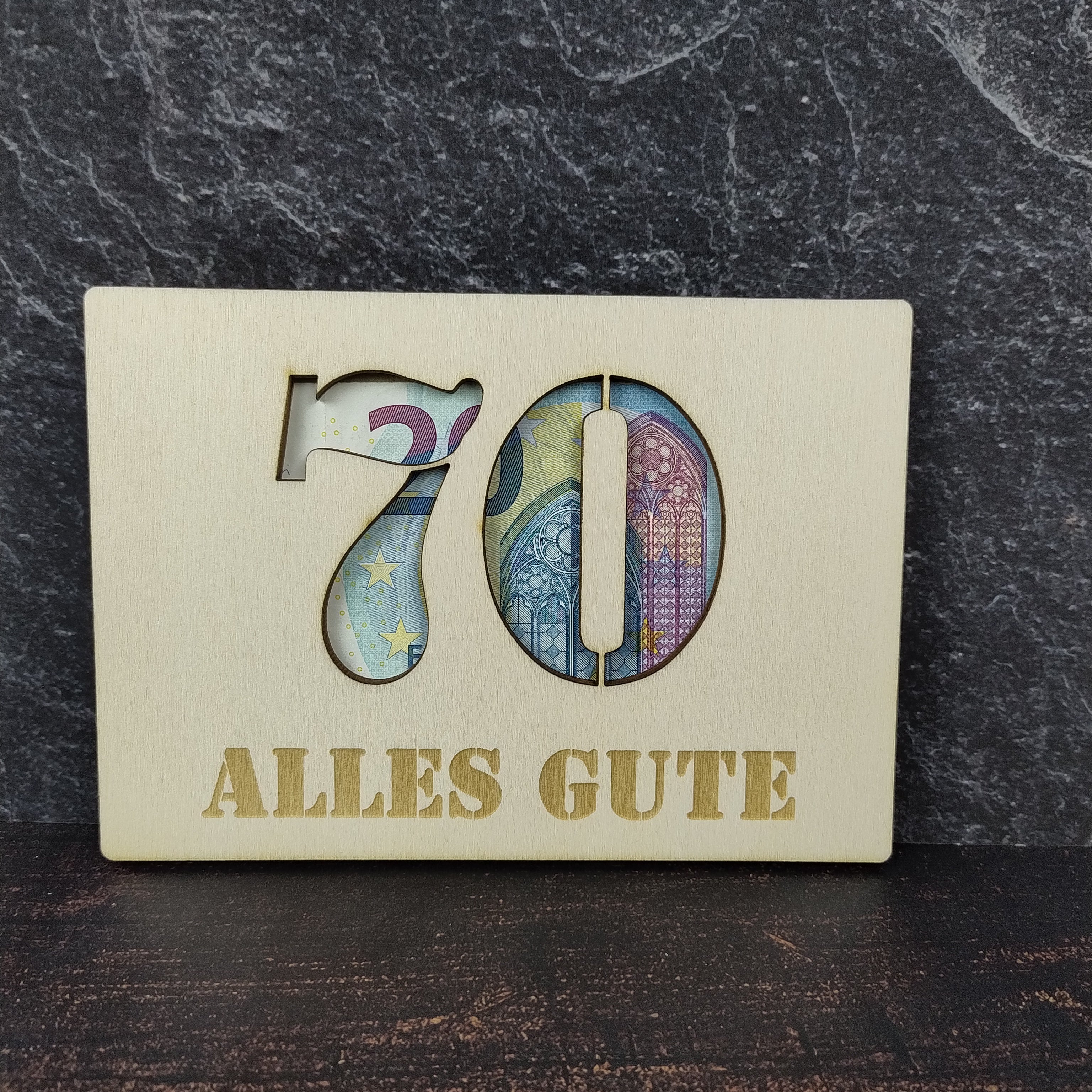 Geschenkkarte aus Holz - Alles Gute