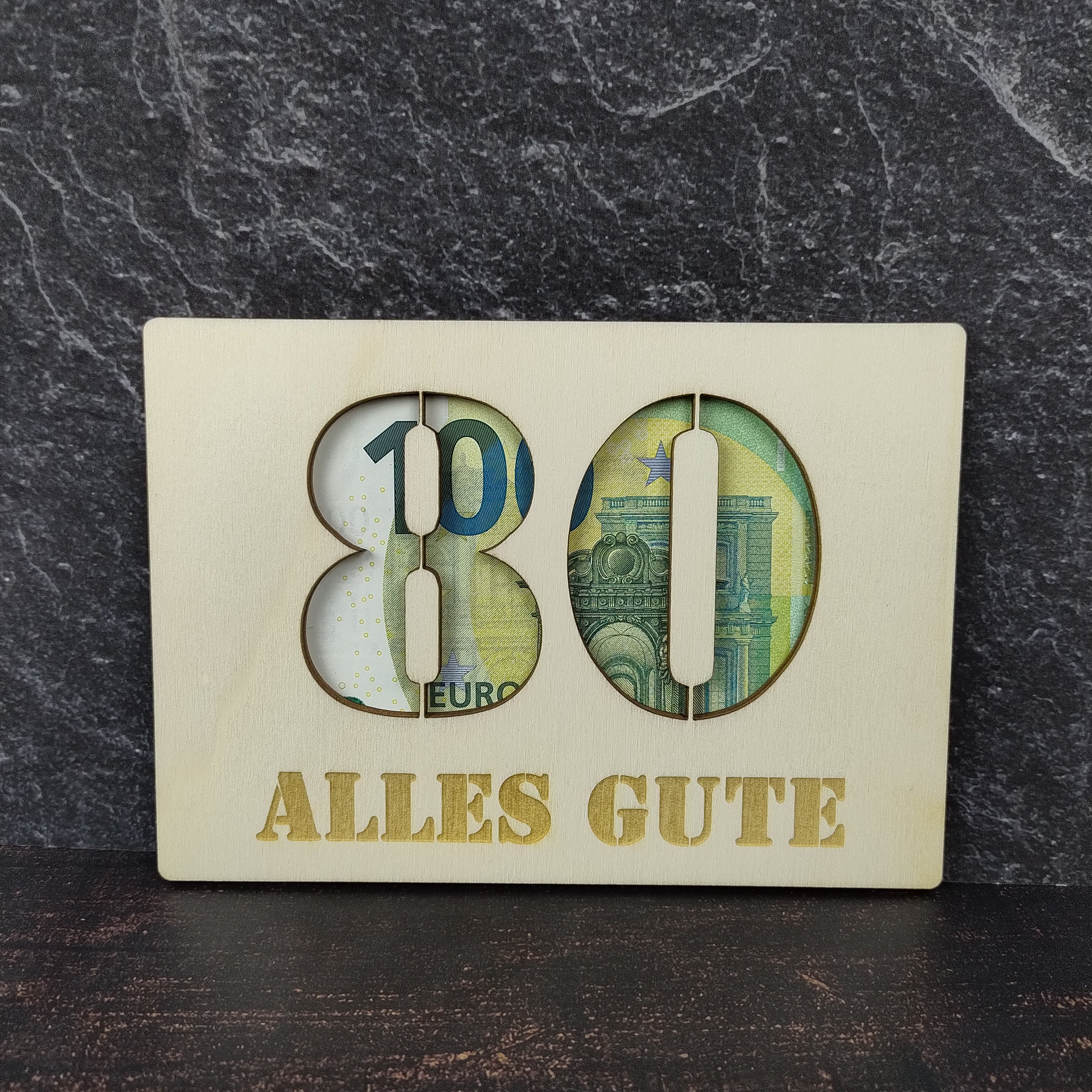 Geschenkkarte aus Holz - Alles Gute