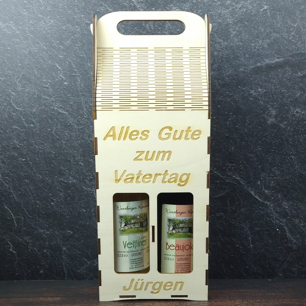 Weintragerl / Weinträger aus Holz - zwei Flaschen - personalisierbar
