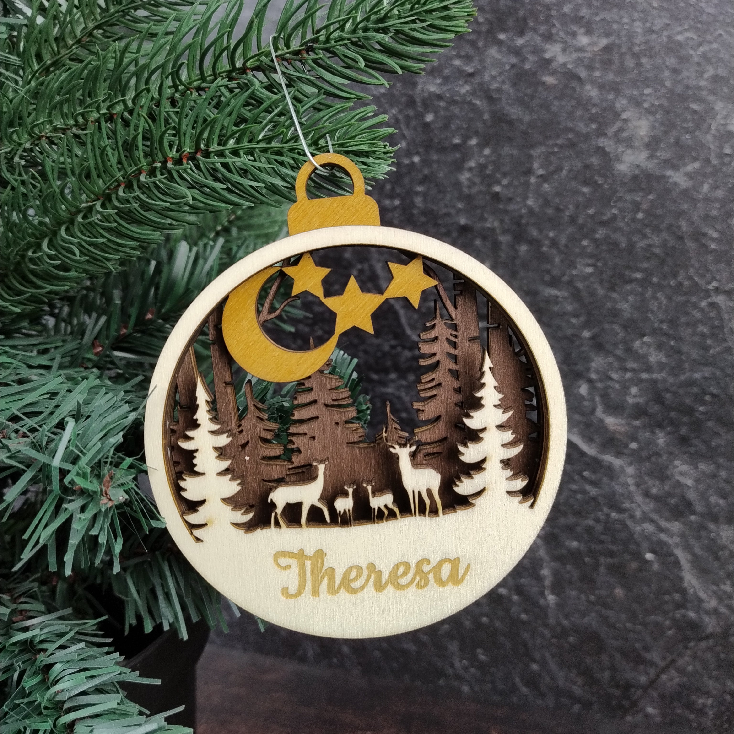 Personalisierbare 3D Weihnachtskugel - Rehe