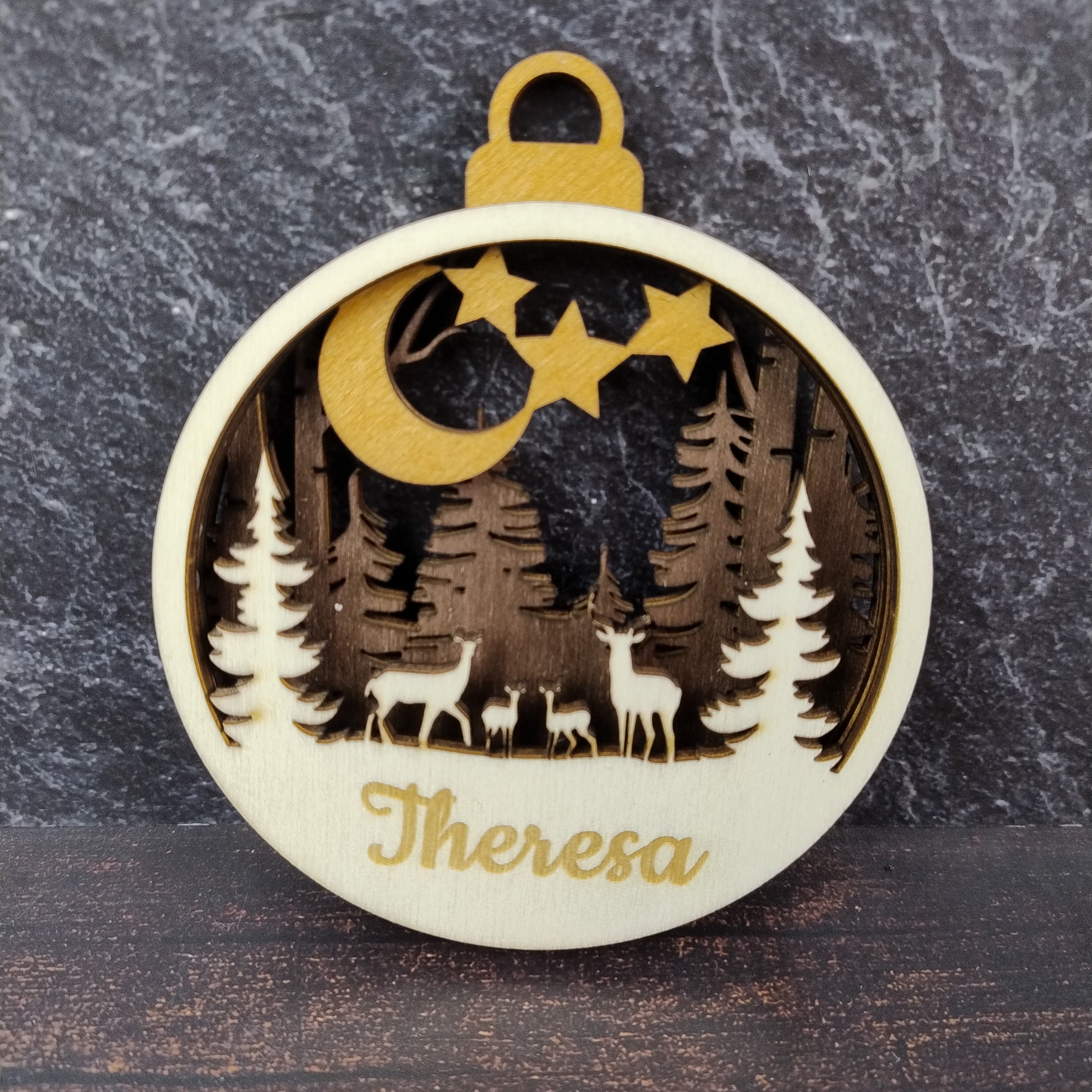 Personalisierbare 3D Weihnachtskugel - Rehe