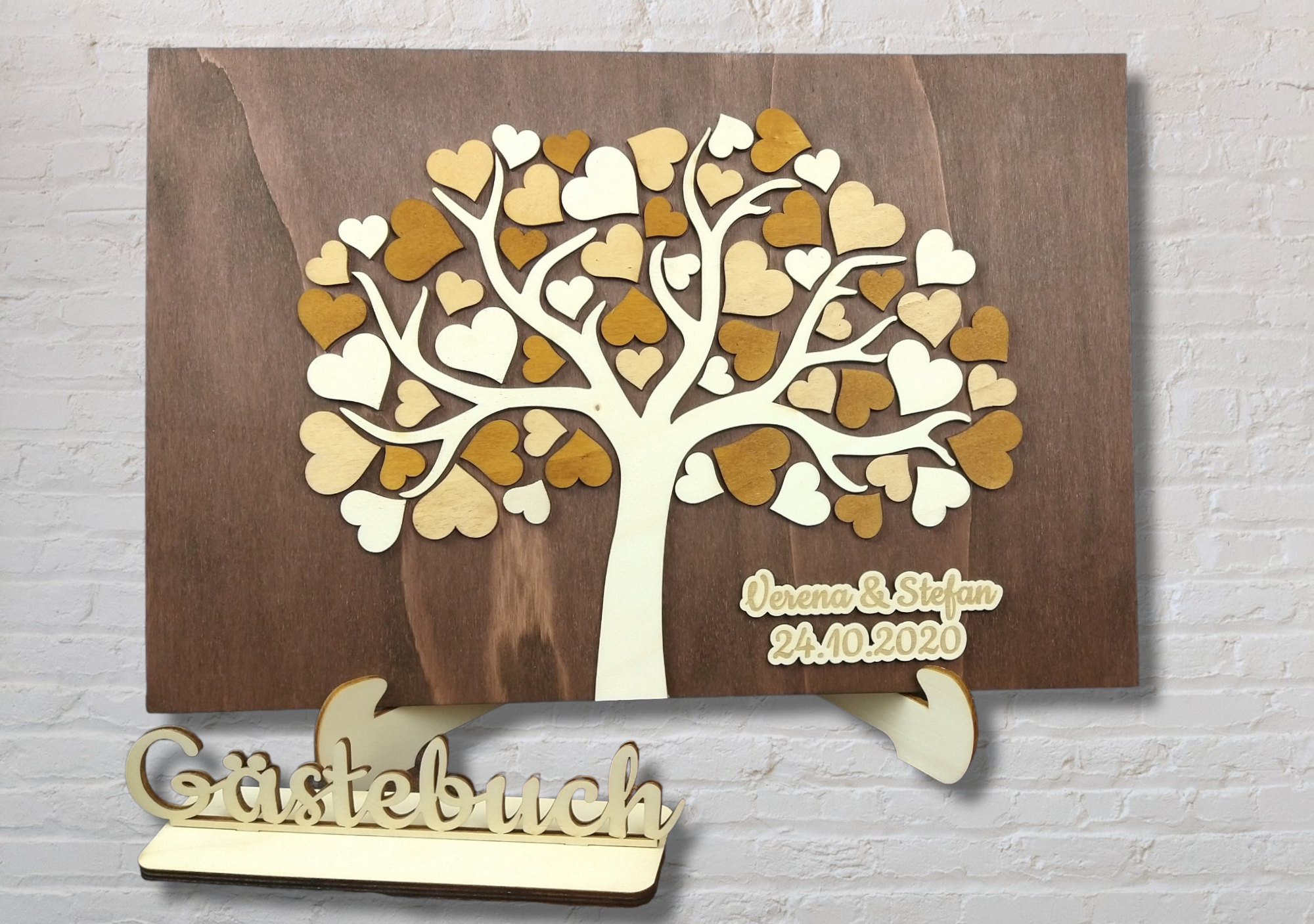 Gästebuch - Baum mit Herzblätter - personalisiert